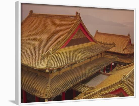 Wenwu Temple Rooftops with Sun Moon Lake in Background, Taiwan-Steve Satushek-Framed Photographic Print