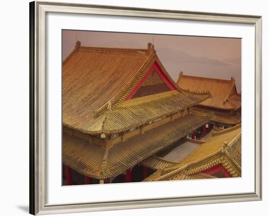 Wenwu Temple Rooftops with Sun Moon Lake in Background, Taiwan-Steve Satushek-Framed Photographic Print