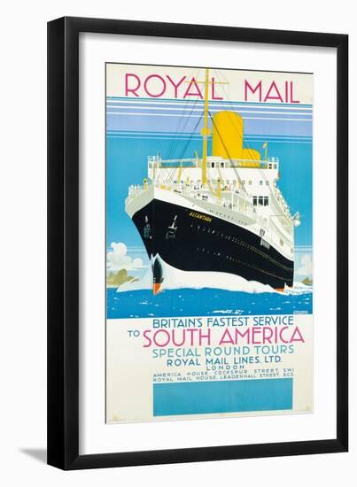 Werbeplakat für den Königlichen Postdienst nach nach Südamerika. Um 1930-Kenneth Shoesmith-Framed Giclee Print