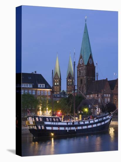 Weser River Waterfront, Bremen, State of Bremen, Germany-Walter Bibikow-Stretched Canvas