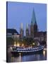 Weser River Waterfront, Bremen, State of Bremen, Germany-Walter Bibikow-Stretched Canvas