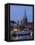 Weser River Waterfront, Bremen, State of Bremen, Germany-Walter Bibikow-Framed Stretched Canvas