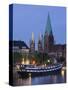 Weser River Waterfront, Bremen, State of Bremen, Germany-Walter Bibikow-Stretched Canvas