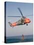 Wessex Helicopter Winching up Survivior in Rescue from Sea-R H Productions-Stretched Canvas