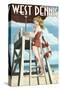 West Dennis, Massachusetts - Lifeguard Pinup Girl-Lantern Press-Stretched Canvas