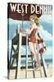 West Dennis, Massachusetts - Lifeguard Pinup Girl-Lantern Press-Stretched Canvas