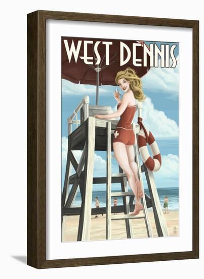 West Dennis, Massachusetts - Lifeguard Pinup Girl-Lantern Press-Framed Art Print