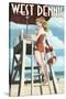 West Dennis, Massachusetts - Lifeguard Pinup Girl-Lantern Press-Stretched Canvas