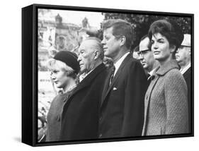 West German Chancellor Konrad Adenauer Received Full Military Honors at White House Ceremony-null-Framed Stretched Canvas