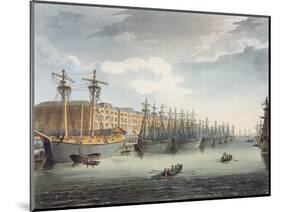 West India Docks, 1809 (Coloured Engraving)-T Rowlandson-Mounted Giclee Print