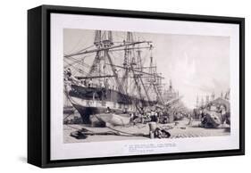 West India Docks, Poplar, London, 1830-William Parrott-Framed Stretched Canvas