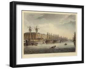 West India Docks-T. & Pugin Rowlandson-Framed Giclee Print