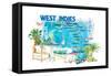 West Indies Illustrated Travel Map with Leeward and Windward Antilles-M. Bleichner-Framed Stretched Canvas