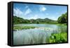 West Lake Landscape with Green Hills, Lake and Blue Sky, Hangzhou, Zhejiang, China-Andreas Brandl-Framed Stretched Canvas