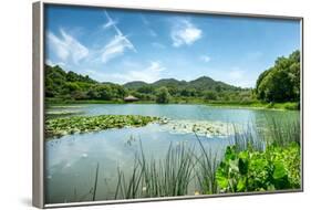 West Lake Landscape with Green Hills, Lake and Blue Sky, Hangzhou, Zhejiang, China-Andreas Brandl-Framed Photographic Print