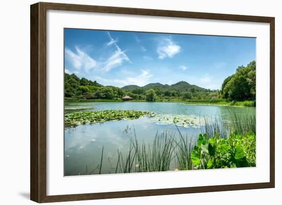 West Lake Landscape with Green Hills, Lake and Blue Sky, Hangzhou, Zhejiang, China-Andreas Brandl-Framed Photographic Print