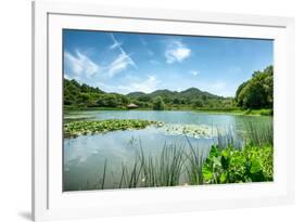 West Lake Landscape with Green Hills, Lake and Blue Sky, Hangzhou, Zhejiang, China-Andreas Brandl-Framed Photographic Print