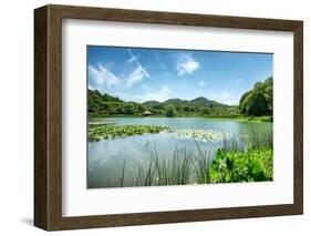 West Lake Landscape with Green Hills, Lake and Blue Sky, Hangzhou, Zhejiang, China-Andreas Brandl-Framed Photographic Print