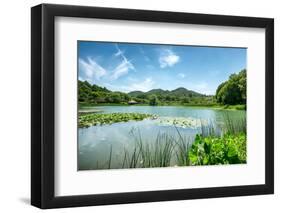 West Lake Landscape with Green Hills, Lake and Blue Sky, Hangzhou, Zhejiang, China-Andreas Brandl-Framed Photographic Print