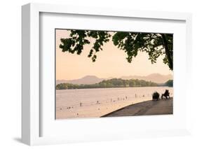 West Lake Shore with Hilly Landscape and Silhouettes, Hangzhou, Zhejiang, China, Asia-Andreas Brandl-Framed Photographic Print