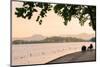 West Lake Shore with Hilly Landscape and Silhouettes, Hangzhou, Zhejiang, China, Asia-Andreas Brandl-Mounted Photographic Print