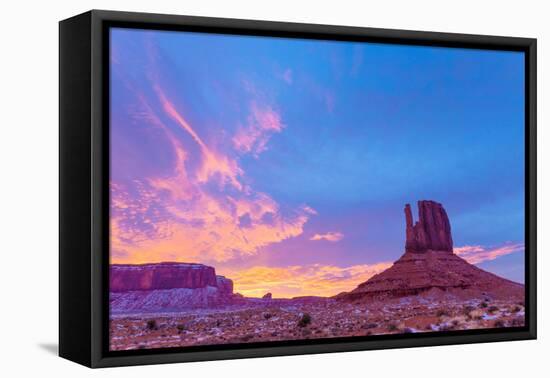 West Mitten Butte and Sunset, Monument Valley Tribal Park, Arizona Navajo Reservation-Tom Till-Framed Stretched Canvas