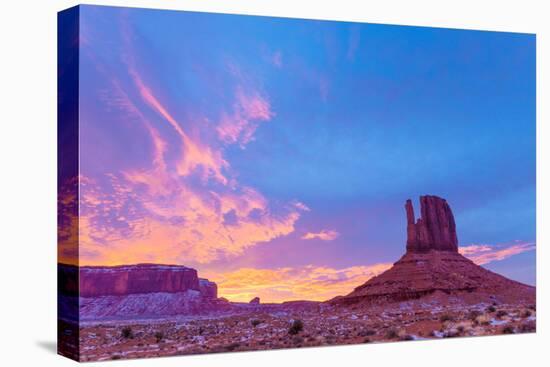 West Mitten Butte and Sunset, Monument Valley Tribal Park, Arizona Navajo Reservation-Tom Till-Stretched Canvas