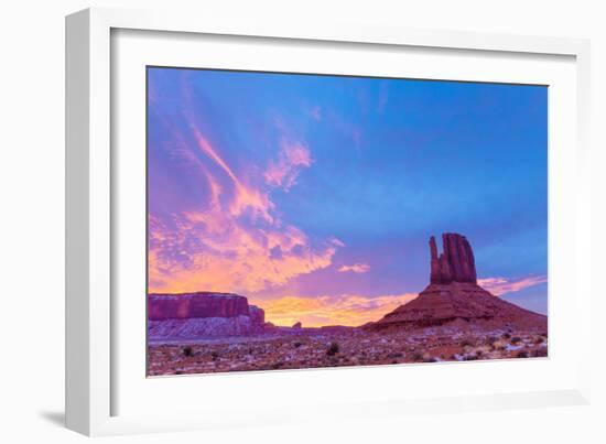 West Mitten Butte and Sunset, Monument Valley Tribal Park, Arizona Navajo Reservation-Tom Till-Framed Photographic Print