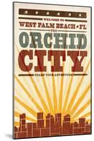 West Palm Beach, Florida - Skyline and Sunburst Screenprint Style-Lantern Press-Mounted Art Print