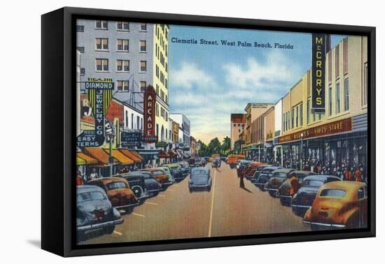 West Palm Beach, Florida - View Down Clematis Street-Lantern Press-Framed Stretched Canvas