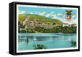 West Point, New York - Hudson River View of US Military Academy-Lantern Press-Framed Stretched Canvas