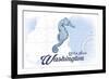 West Port, Washington - Seahorse - Blue - Coastal Icon-Lantern Press-Framed Art Print