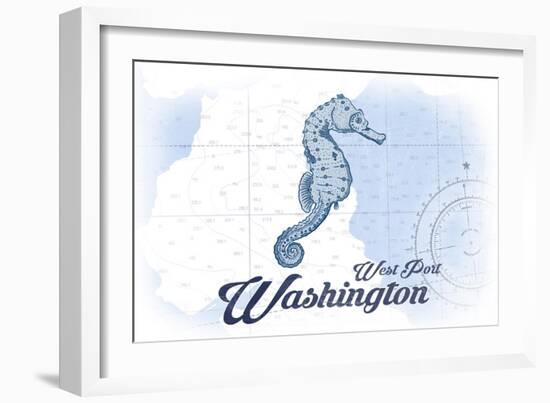 West Port, Washington - Seahorse - Blue - Coastal Icon-Lantern Press-Framed Art Print