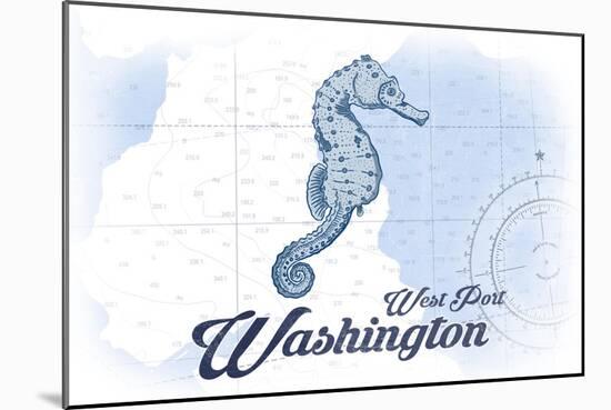 West Port, Washington - Seahorse - Blue - Coastal Icon-Lantern Press-Mounted Art Print