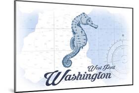 West Port, Washington - Seahorse - Blue - Coastal Icon-Lantern Press-Mounted Art Print