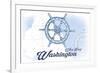 West Port, Washington - Ship Wheel - Blue - Coastal Icon-Lantern Press-Framed Premium Giclee Print