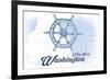 West Port, Washington - Ship Wheel - Blue - Coastal Icon-Lantern Press-Framed Premium Giclee Print