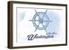 West Port, Washington - Ship Wheel - Blue - Coastal Icon-Lantern Press-Framed Art Print