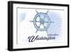 West Port, Washington - Ship Wheel - Blue - Coastal Icon-Lantern Press-Framed Art Print