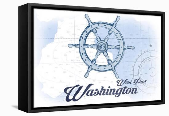 West Port, Washington - Ship Wheel - Blue - Coastal Icon-Lantern Press-Framed Stretched Canvas