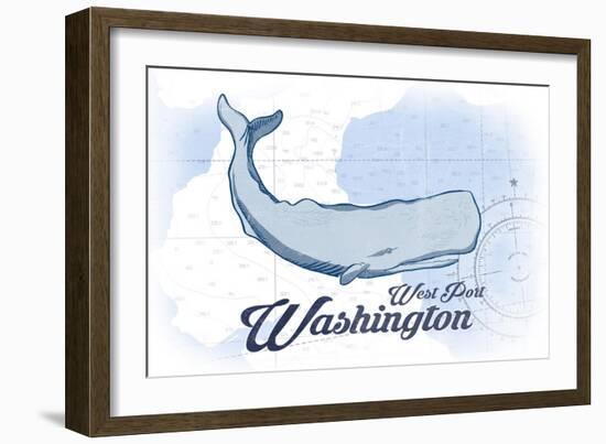 West Port, Washington - Whale - Blue - Coastal Icon-Lantern Press-Framed Art Print