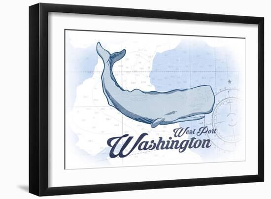 West Port, Washington - Whale - Blue - Coastal Icon-Lantern Press-Framed Art Print