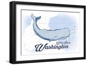 West Port, Washington - Whale - Blue - Coastal Icon-Lantern Press-Framed Art Print