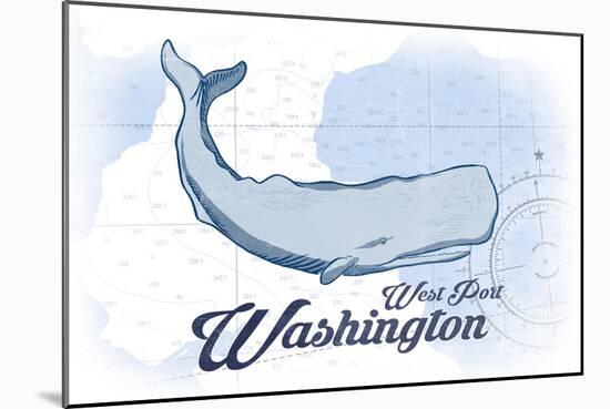 West Port, Washington - Whale - Blue - Coastal Icon-Lantern Press-Mounted Art Print