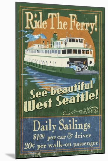 West Seattle Ferry-Lantern Press-Mounted Art Print