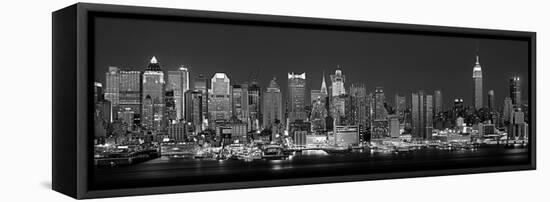 West Side Skyline at Night in Black and White, New York, USA-null-Framed Stretched Canvas