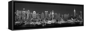 West Side Skyline at Night in Black and White, New York, USA-null-Framed Stretched Canvas