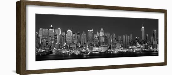 West Side Skyline at Night in Black and White, New York, USA-null-Framed Photographic Print