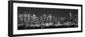 West Side Skyline at Night in Black and White, New York, USA-null-Framed Photographic Print