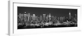 West Side Skyline at Night in Black and White, New York, USA-null-Framed Photographic Print